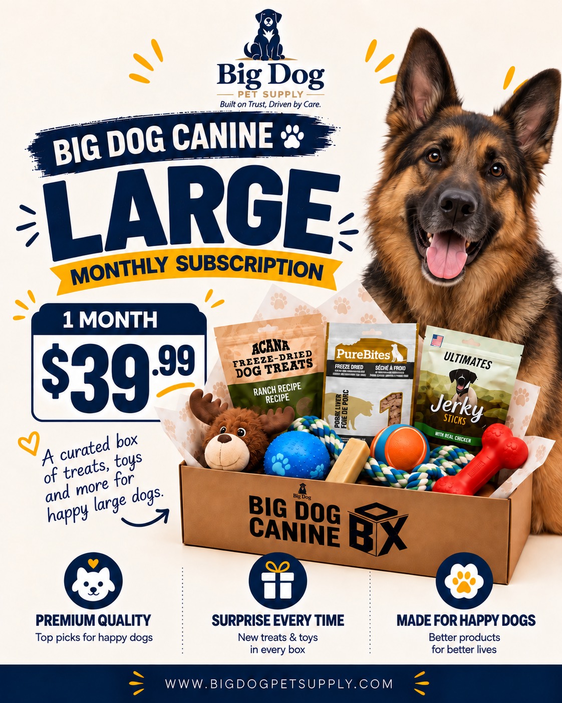 Big Dog Canine Box for Large Dogs – New Surprise of Premium Treats & Toys Every Time You Order