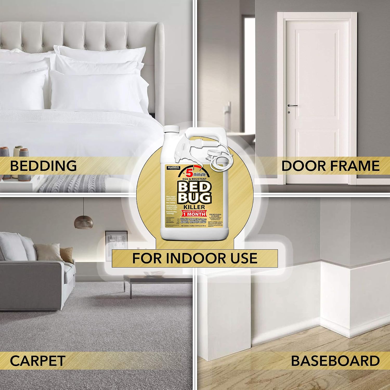 Harris 5 Minute Bed Bug Killer 128 oz – 1 Gallon Ready-to-Use Odorless & Non-Staining Spray, Kills Bed Bugs & Eggs