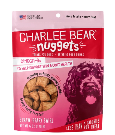Charlee Bear Nuggets Strawbeary Swirl Dog Treats – Crunchy Bite-Size Treats for Dogs