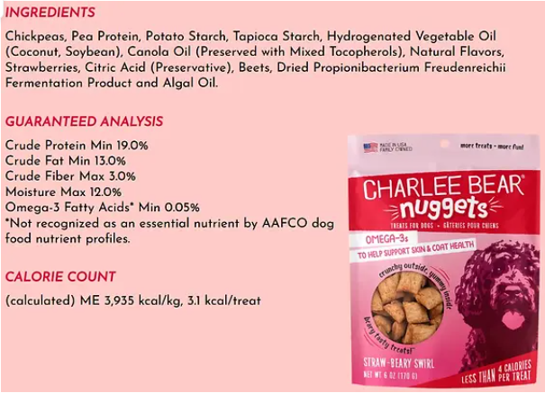 Charlee Bear Nuggets Strawbeary Swirl Dog Treats – Crunchy Bite-Size Treats for Dogs