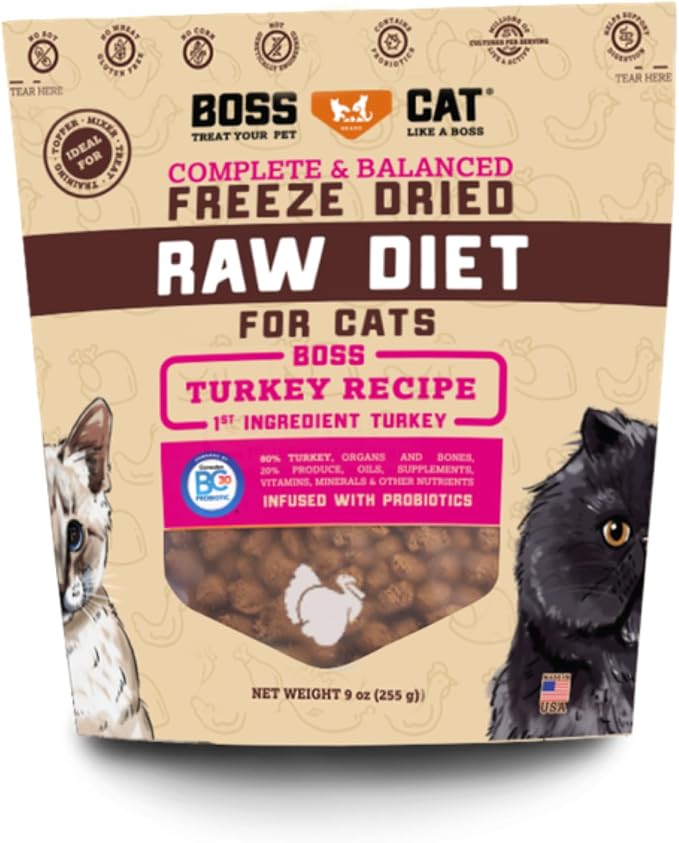 Boss Cat Freeze Dried Raw Diet (Cats), Turkey Recipe, 9 oz Bag