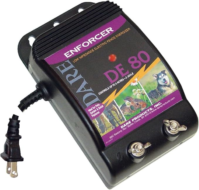 Dare Enforcer DE80 110V Electric Fence Energizer – 5 Acre, 0.20 Joule Low-Impedance Fence Charger