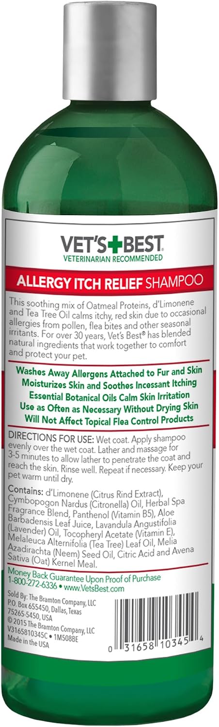 Vet's Best Allergy Itch Relief Dog Shampoo with Oatmeal, Aid Itching, 16 oz
