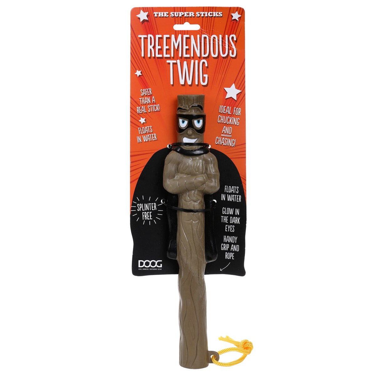 DOOG Tree-Mendous Twig Super Stick Dog Fetch Toy – Floating Recycled Rubber with Rope, 13 Inch