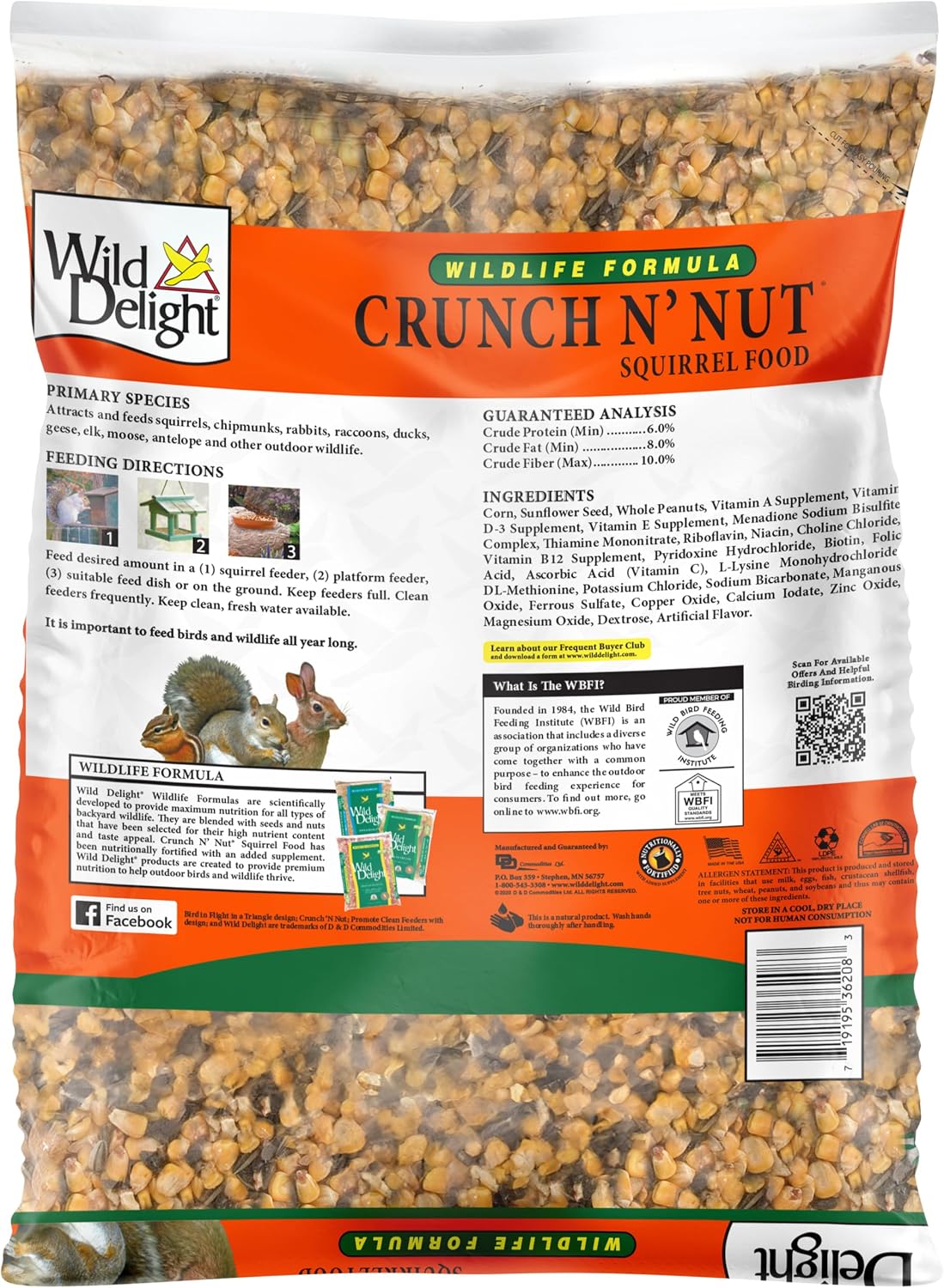 Wild Delight Crunch N’ Nut Squirrel Food – Corn, Sunflower Seeds & Whole Peanuts, Wildlife Feed