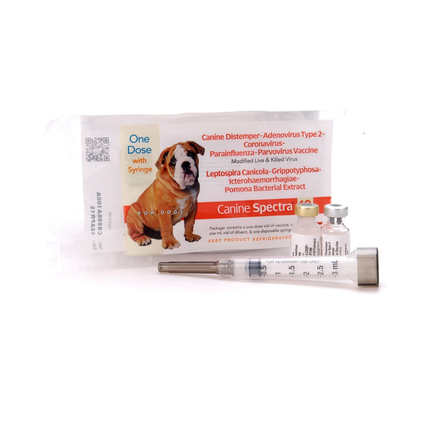 Durvet Canine Spectra 10 Dog & Puppy Vaccine – 10-Way Protection with Leptospirosis & Coronavirus, 1 Dose with Syringe