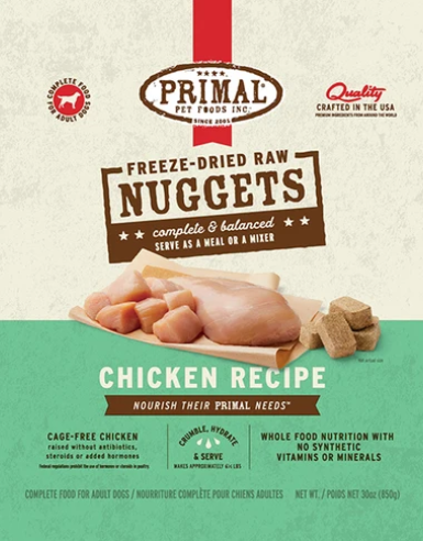 Primal Freeze-Dried Raw Chicken Dog Food Nuggets – 30 oz