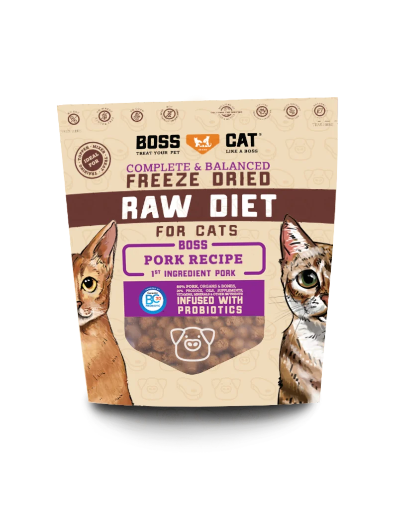 Boss Cat Freeze Dried Raw Diet (Cats), Pork Recipe, 9 oz Bag
