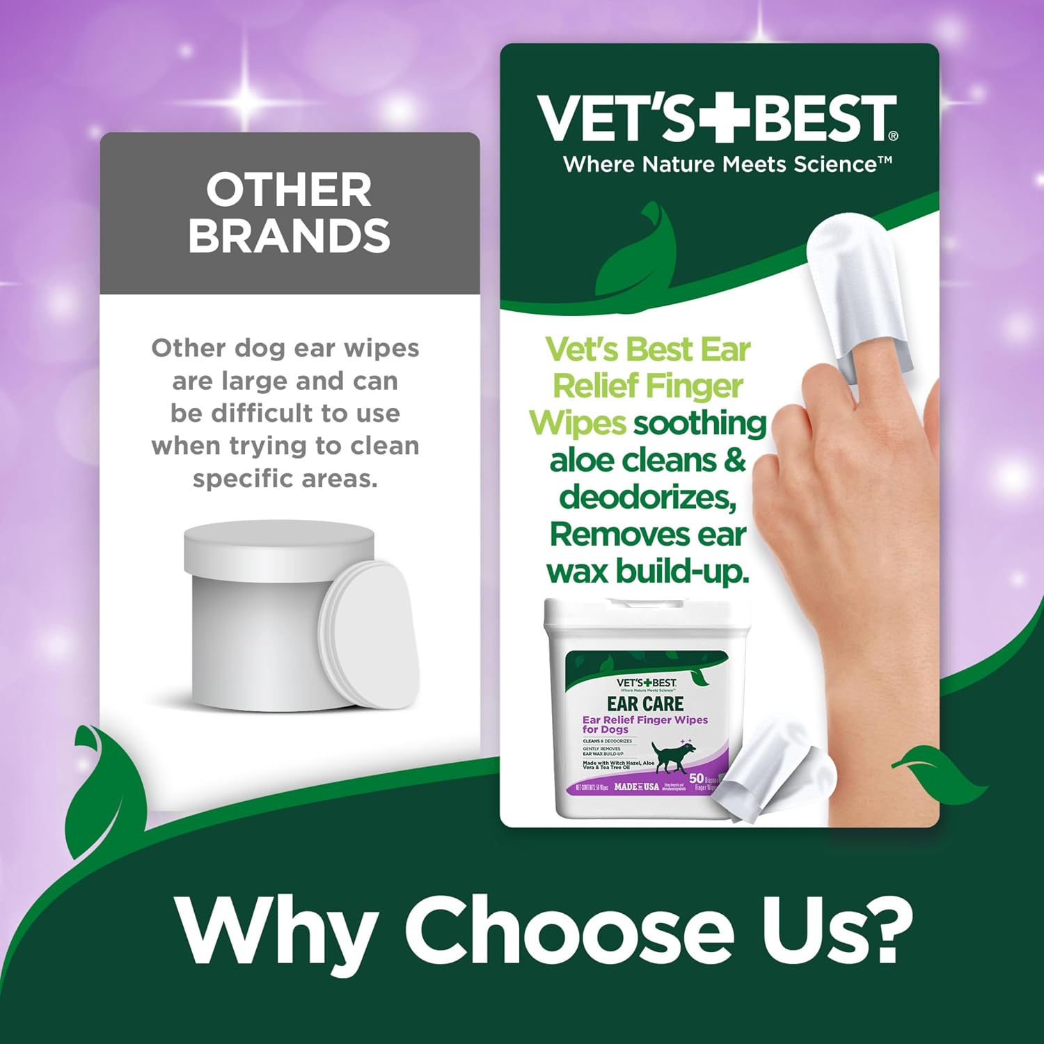 Vet’s Best Ear Relief Finger Wipes for Dogs – Ear Cleaning Wipes with Witch Hazel, Aloe Vera & Tea Tree Oil, 50 Count