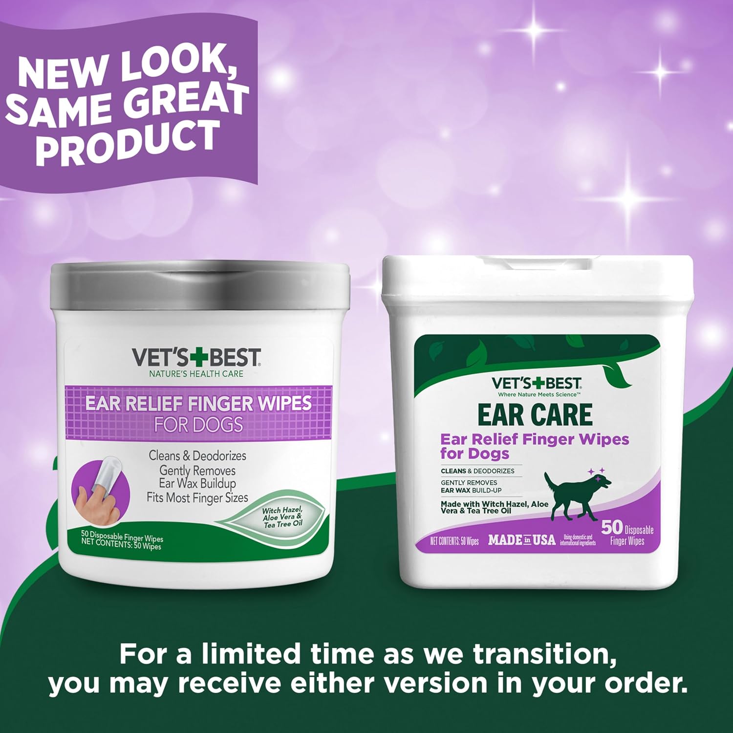 Vet’s Best Ear Relief Finger Wipes for Dogs – Ear Cleaning Wipes with Witch Hazel, Aloe Vera & Tea Tree Oil, 50 Count