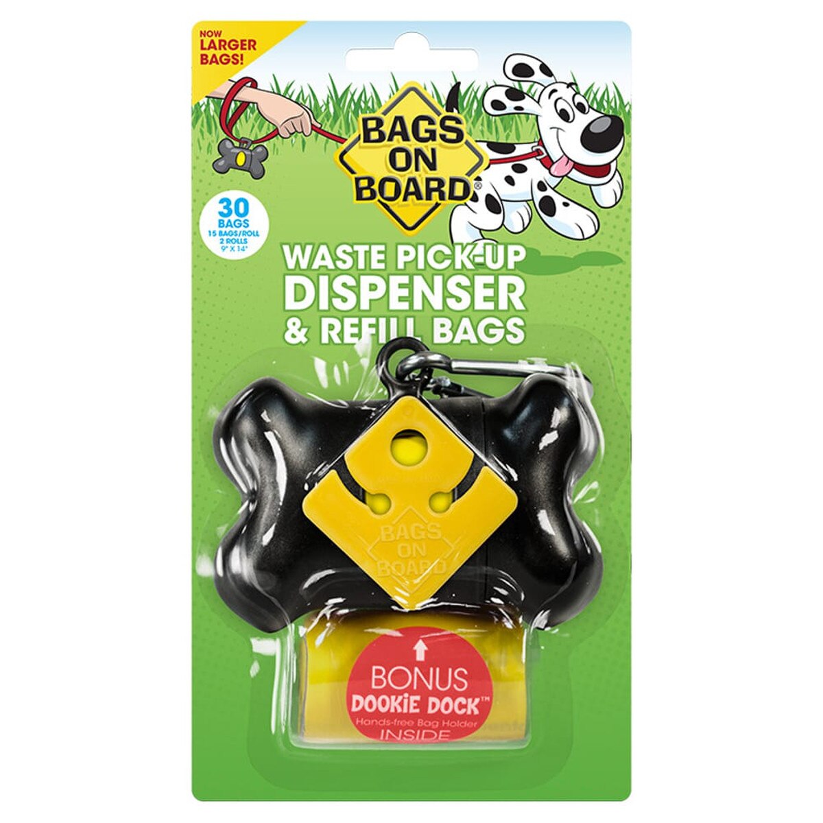Bags on Board Dog Poop Bags Dispenser with 30 Refill Bags | Bone Design Attaches to Most Leashes