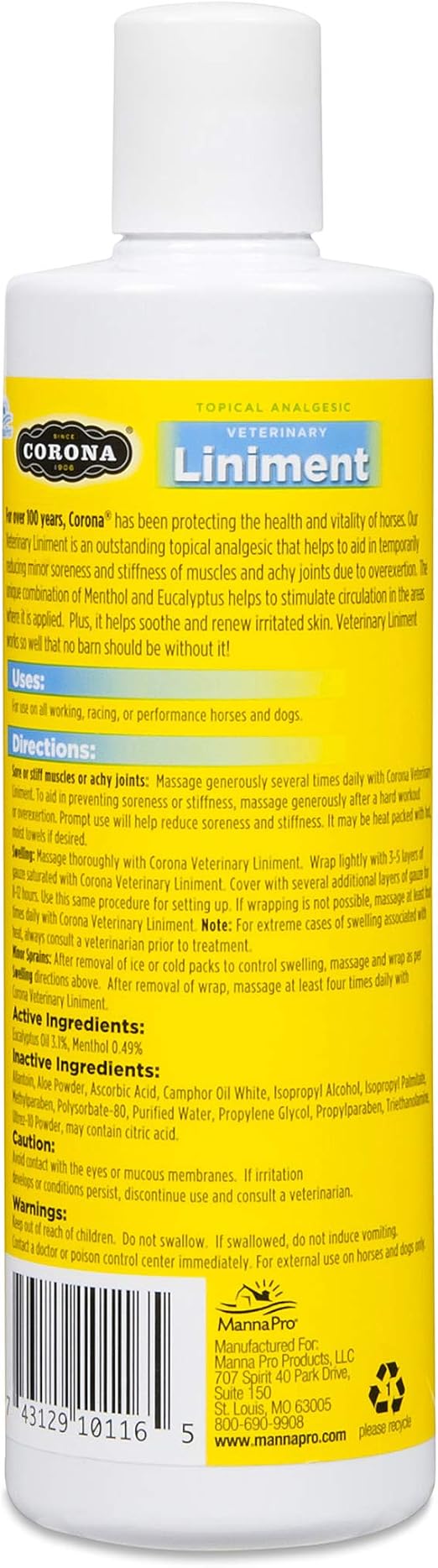 Corona Vet Liniment Gel Topical Analgesic for Horses & Livestock, 16 oz