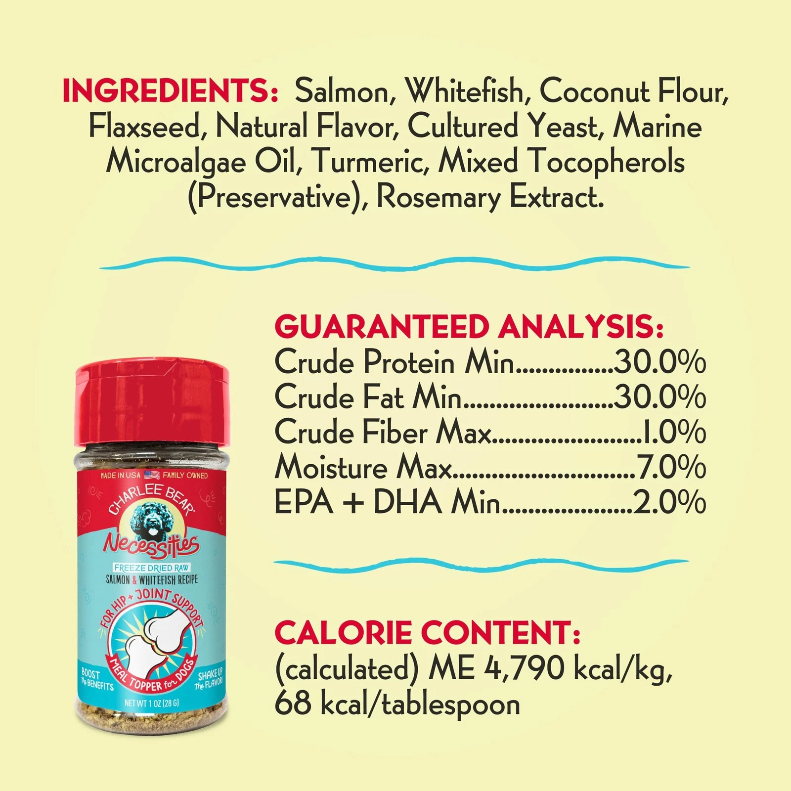 Charlee Bear Necessities Salmon & Whitefish Recipe Freeze-Dried Dog Food Topper – Hip & Joint Support, 1 oz 