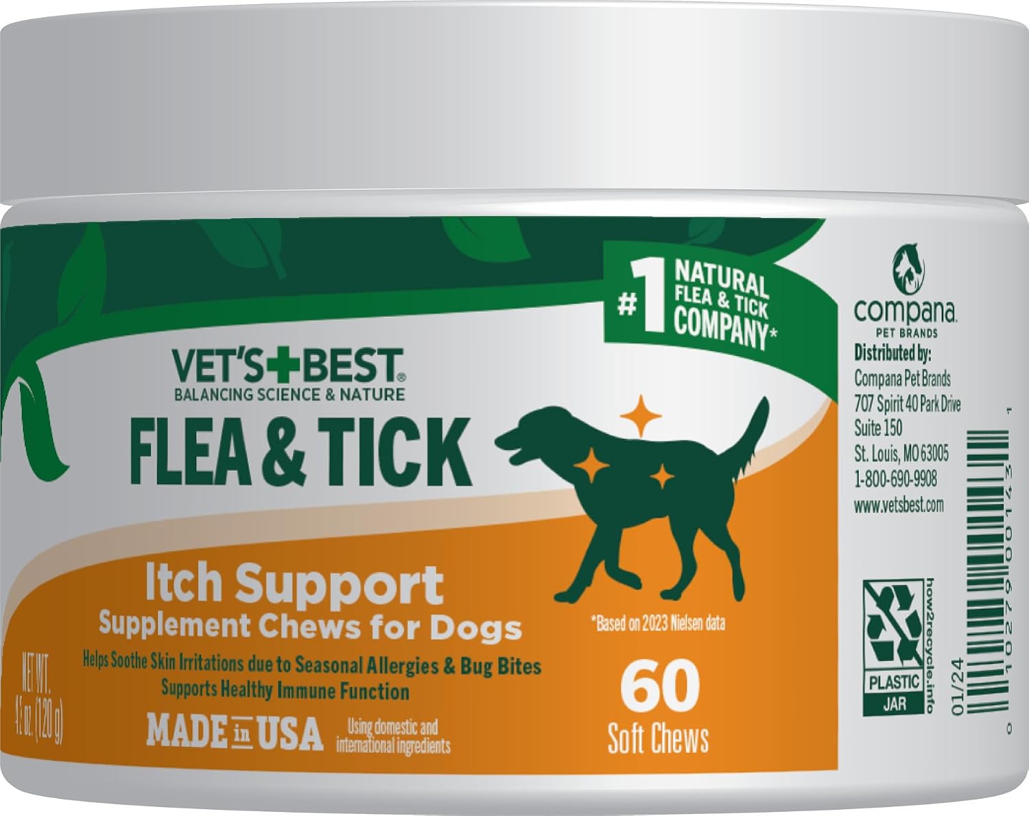 Vet's Best Flea & Tick Soft Chews for Dogs, Immune & Itch Support, 60 Count