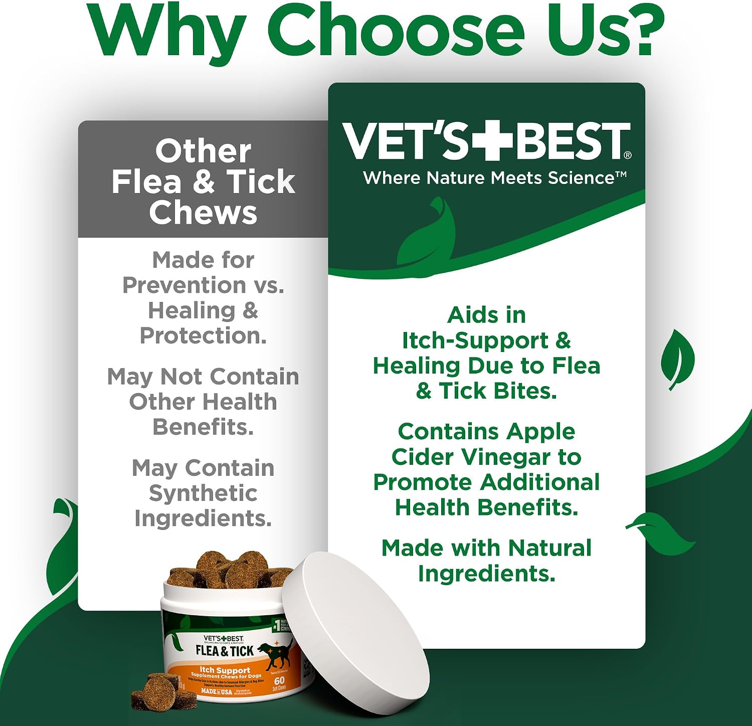 Vet's Best Flea & Tick Soft Chews for Dogs, Immune & Itch Support, 60 Count