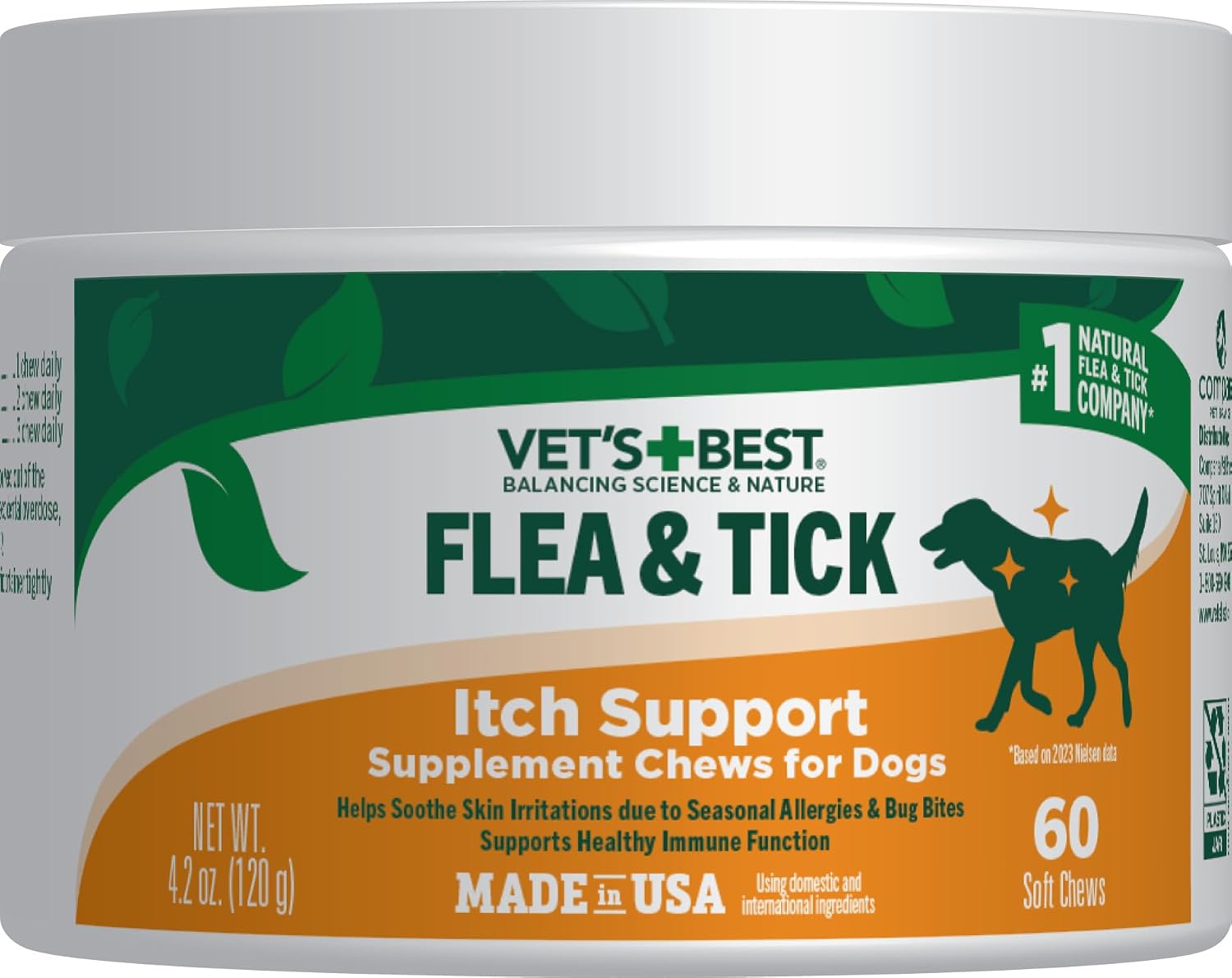 Vet's Best Flea & Tick Soft Chews for Dogs, Immune & Itch Support, 60 Count