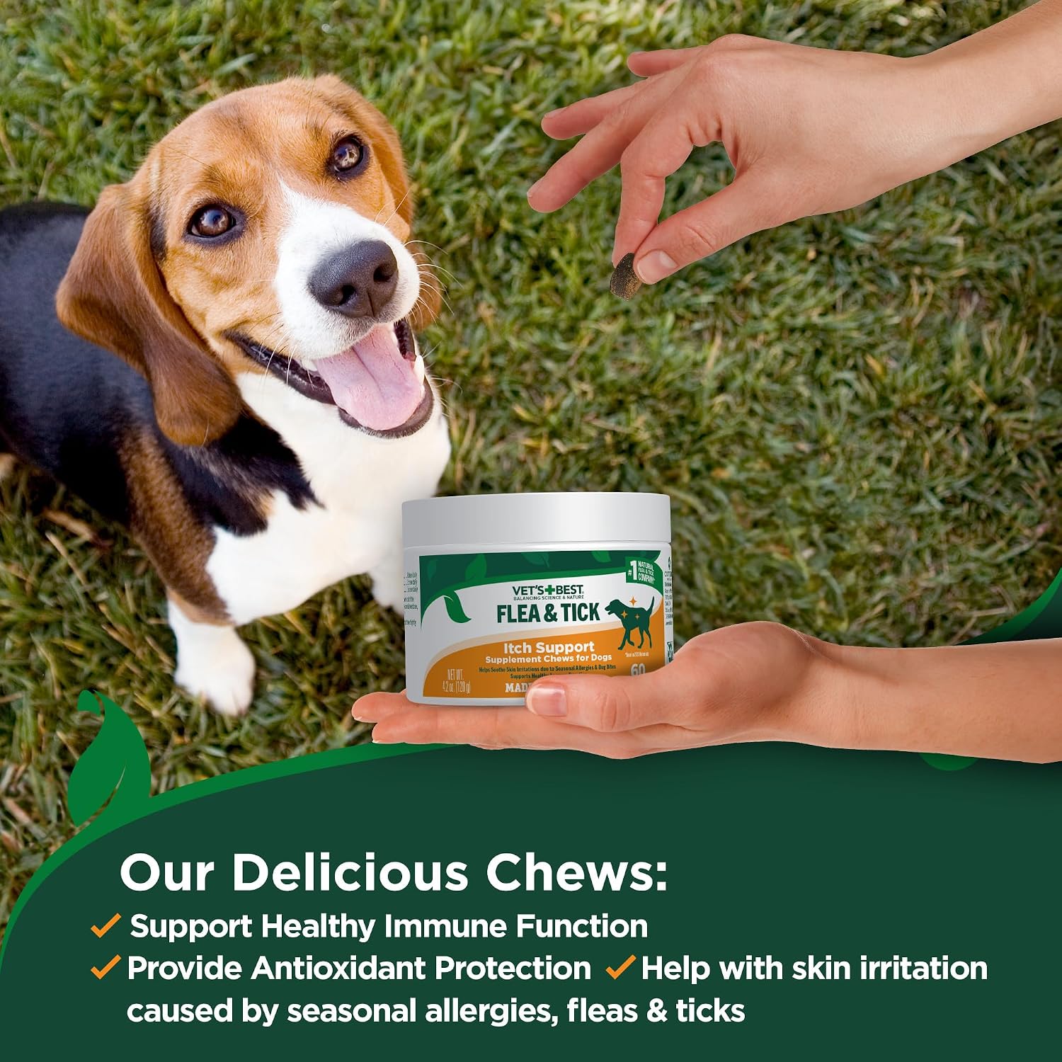 Vet's Best Flea & Tick Soft Chews for Dogs, Immune & Itch Support, 60 Count