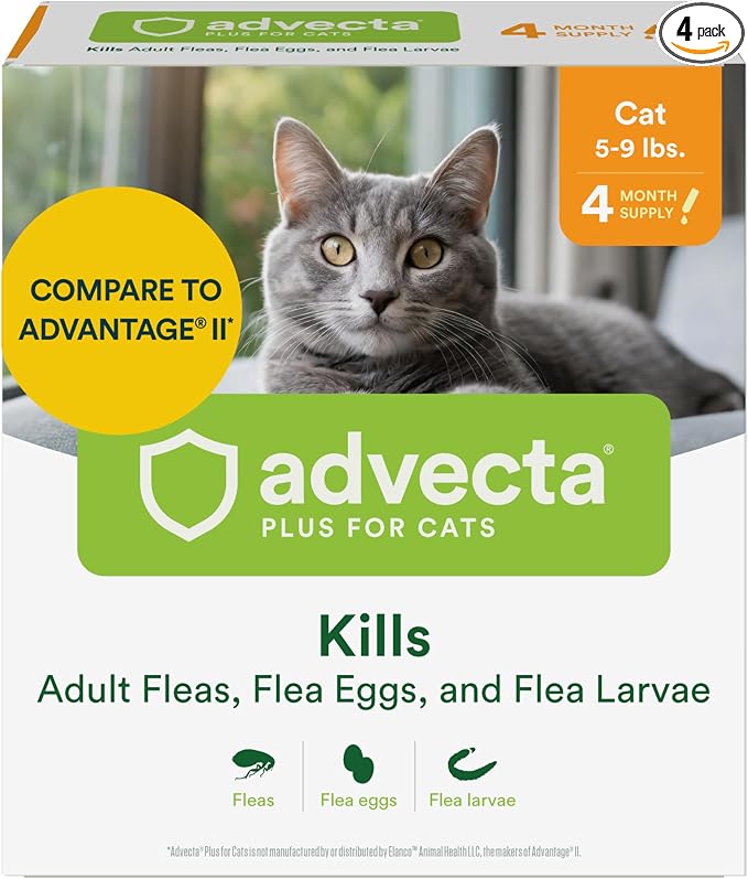 Advecta Plus Flea Treatment for Small Cats 5–9 lbs – Waterproof Topical Flea Prevention, 4-Month Supply