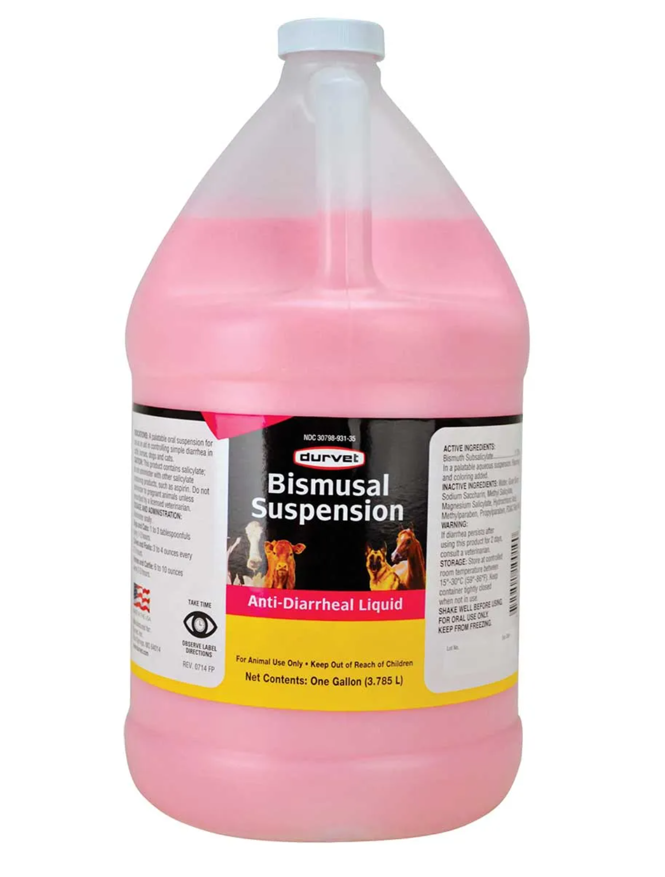 Durvet Bismusal Anti-Diarrheal Suspension for Horses, Cattle, Dogs & Cats – 1 Gallon (128 fl oz)