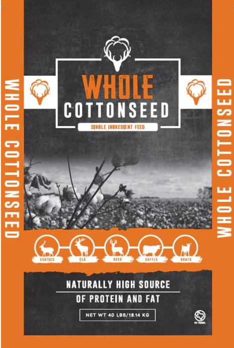 Whole Cottonseed Wildlife & Deer Feed – High-Protein Supplemental Feed, 40 lb Orange Bag