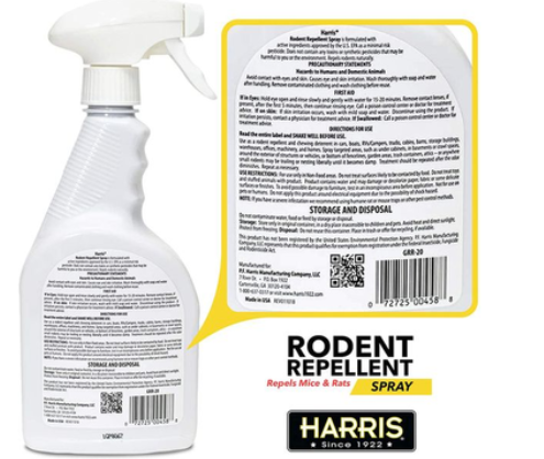 Harris GRR-20 Rodent Repellent Spray 20 oz – Plant-Based Peppermint & Cinnamon Oil Mouse & Rat Deterrent