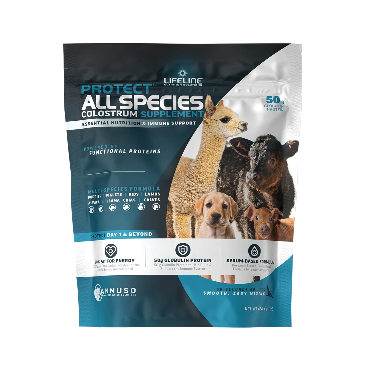 LIFELINE Protect All Species 50g Colostrum Supplement for Newborn Calves, Lambs, Kids, Puppies & Piglets – 1 lb