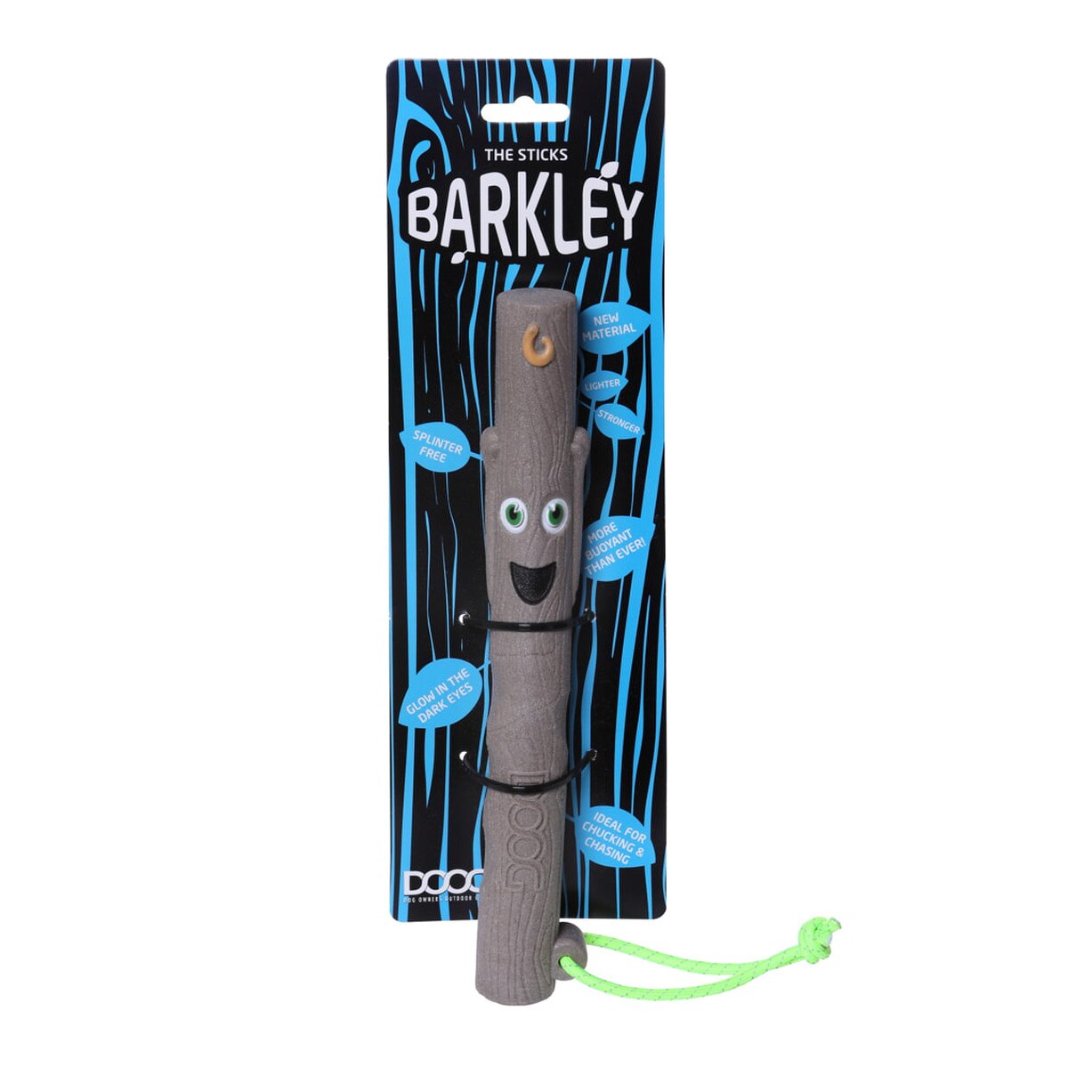 DOOG Baby Stick Barkley Dog Fetch Toy – 12" Recycled Rubber Floating Stick with Glow-in-the-Dark Eyes