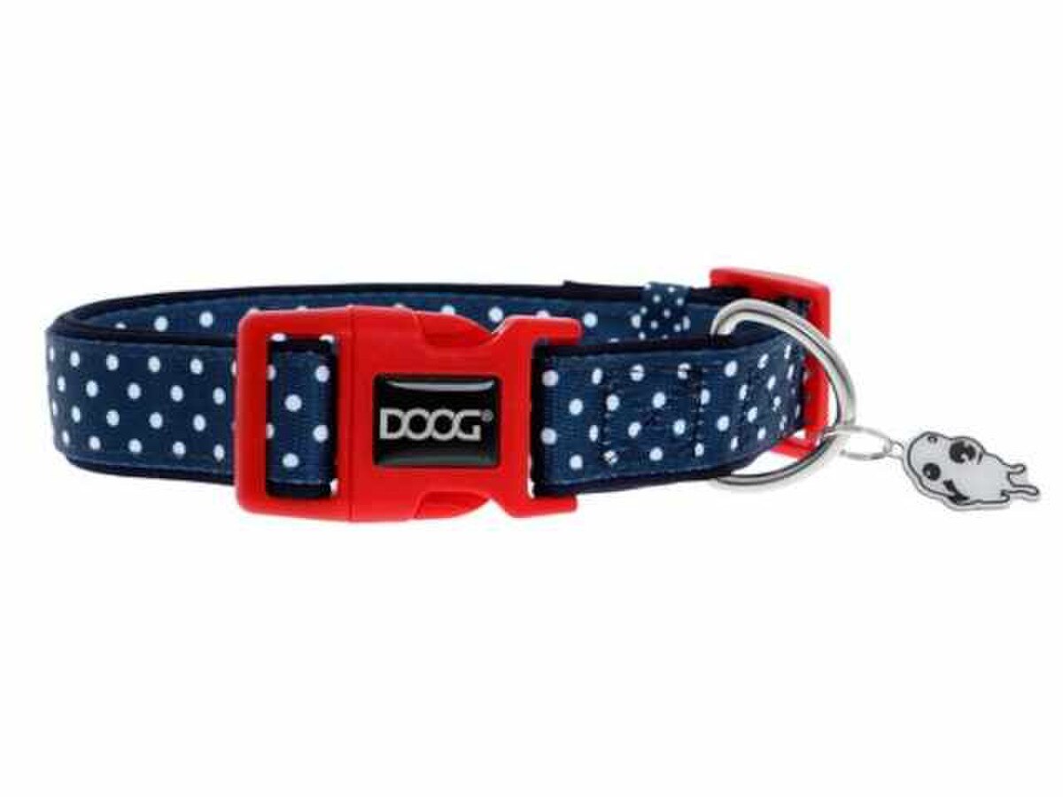 DOOG Stella Neoprene Dog Collar X-Small – Navy Blue with White Spots, Quick-Dry Adjustable Puppy Collar