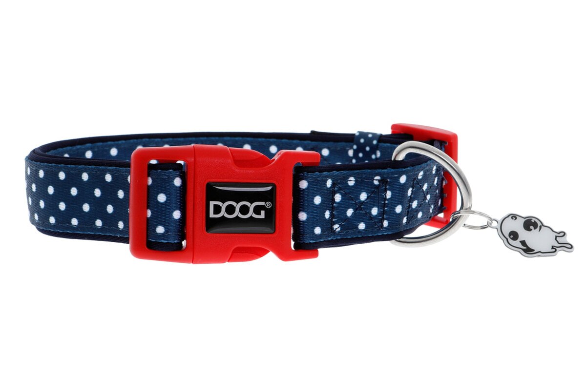 DOOG Stella Neoprene Dog Collar X-Small – Navy Blue with White Spots, Quick-Dry Adjustable Puppy Collar