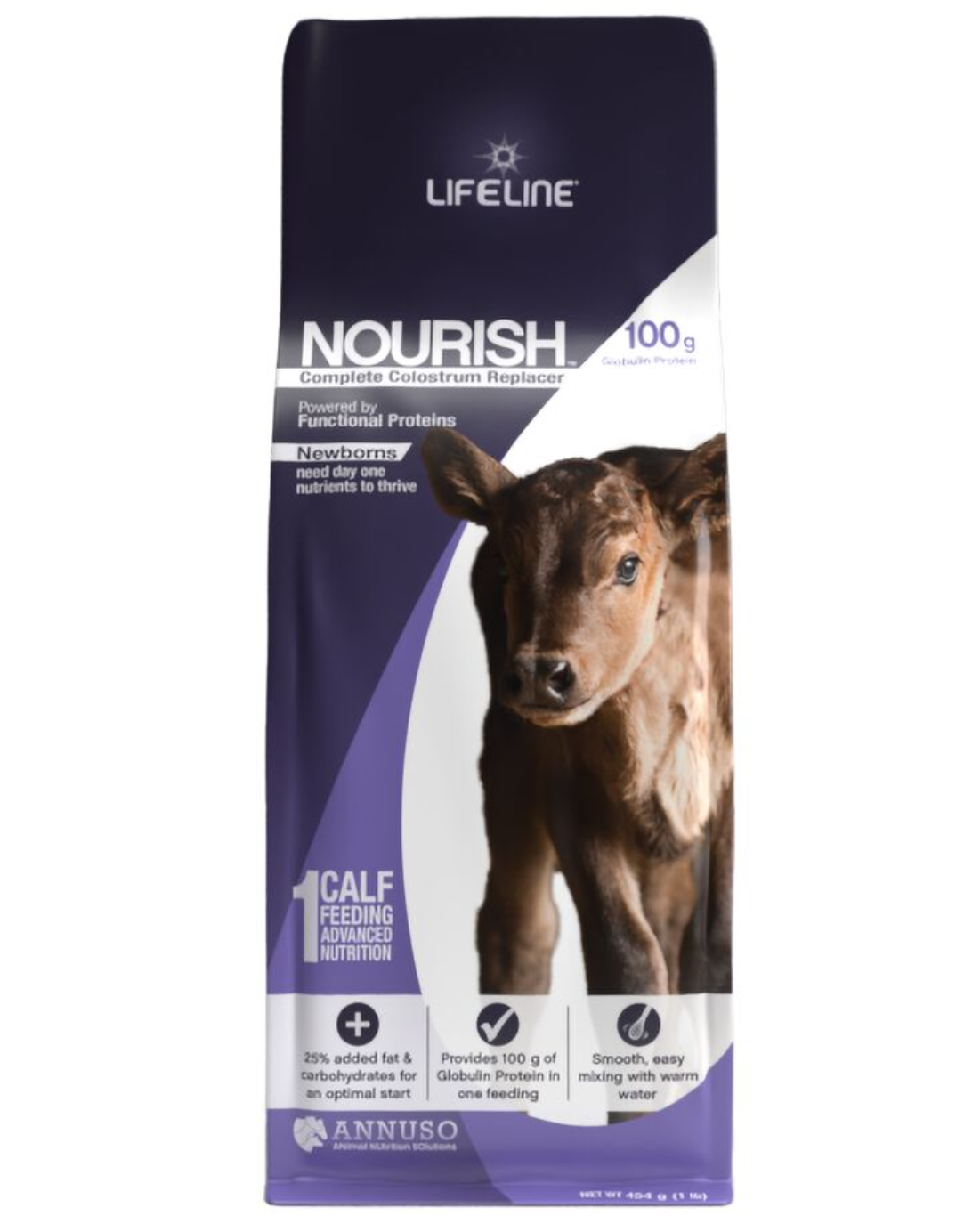 LIFELINE Nourish Complete Colostrum Replacer for Newborn Calves – 100g Globulin Protein, High-Energy Formula, 1 lb