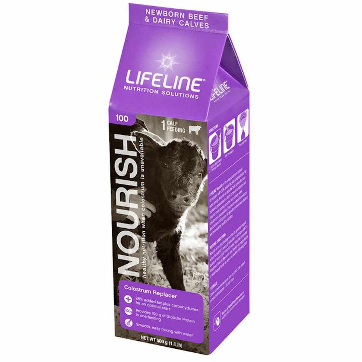 LIFELINE Nourish Complete Colostrum Replacer for Newborn Calves – 100g Globulin Protein, High-Energy Formula, 1 lb