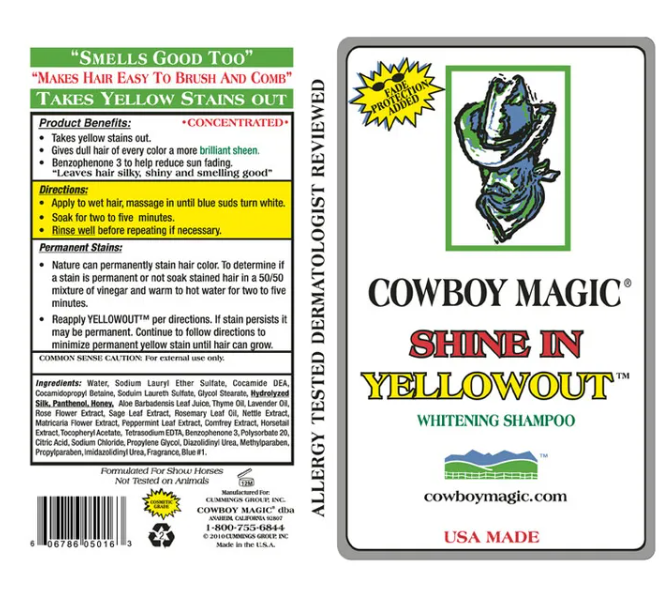 Cowboy Magic Shine In Yellowout Whitening Shampoo – 32 oz, Horse Coat Mane & Tail Stain Remover