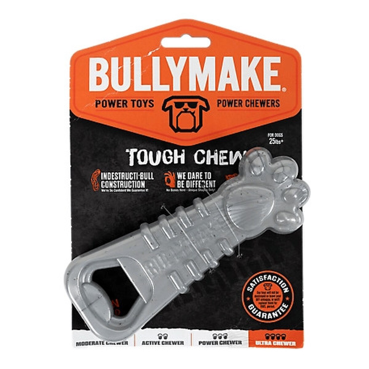 BULLYMAKE Paw Opener Tough Nylon Dog Chew Toy – Silver, Chicken Flavored for Power Chewers