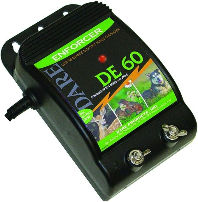 Dare Enforcer DE60 110V Electric Fence Energizer – 3 Acre, 0.10 Joule Low-Impedance Fence Charger