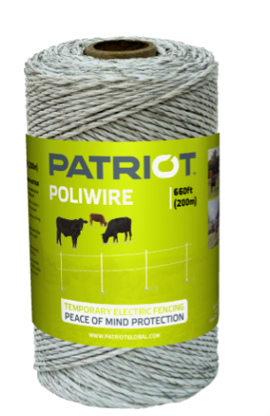 Patriot Poliwire Electric Fence Wire – 660 ft White, 6 Stainless Steel Conductors for Horses & Livestock