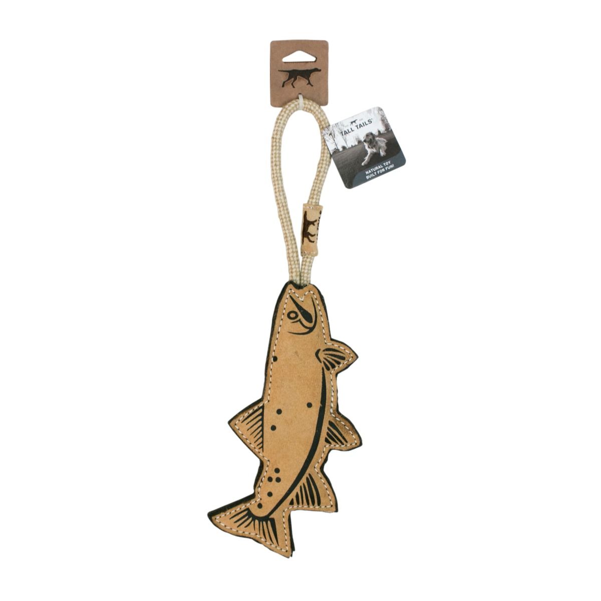 Tall Tails Natural Leather & Wool Trout Tug Dog Toy – 16 Inch
