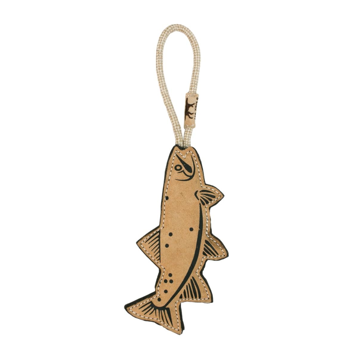 Tall Tails Natural Leather & Wool Trout Tug Dog Toy – 16 Inch