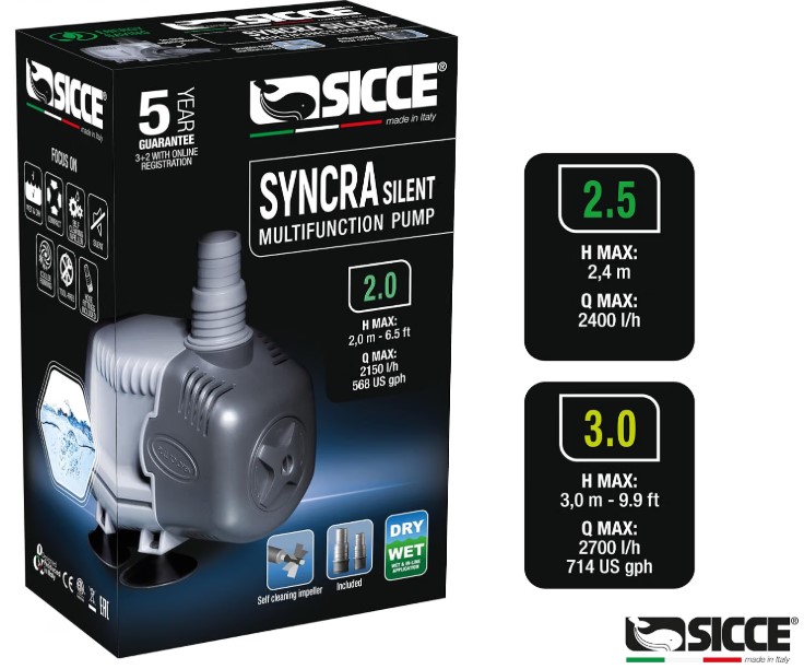 Sicce Syncra Silent 2.0 568 GPH 35W Water Pump – Lift up to 6.5 ft, Aquarium, Fountain & Pond