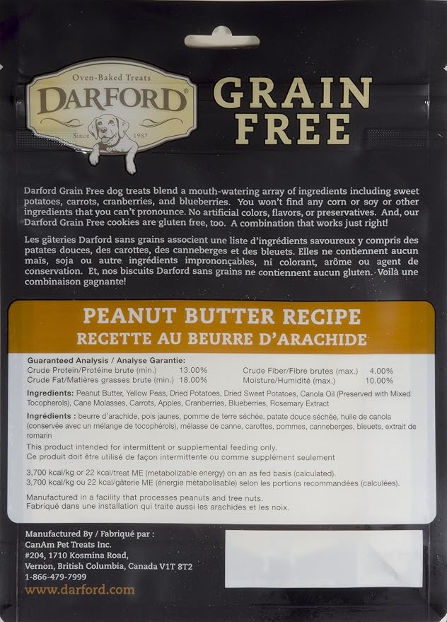 Darford Grain Free Peanut Butter Dog Treats 12 oz – Oven-Baked Crunchy Heart-Shaped Dog Biscuits