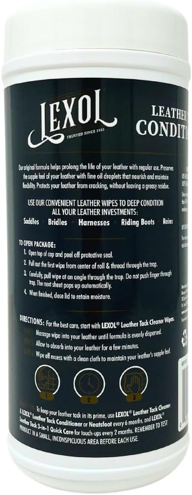 Lexol Leather Conditioner Quick Wipes – Pre-Moistened Leather Care Wipes for Saddles, Tack, Boots & More