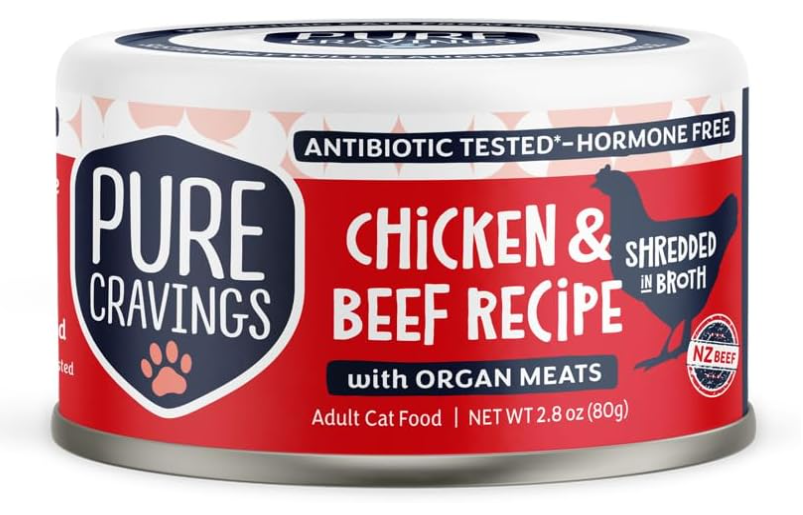 Pure Cravings Chicken & Beef Shredded in Broth Wet Cat Food – 3 oz Cans, 12 Pack