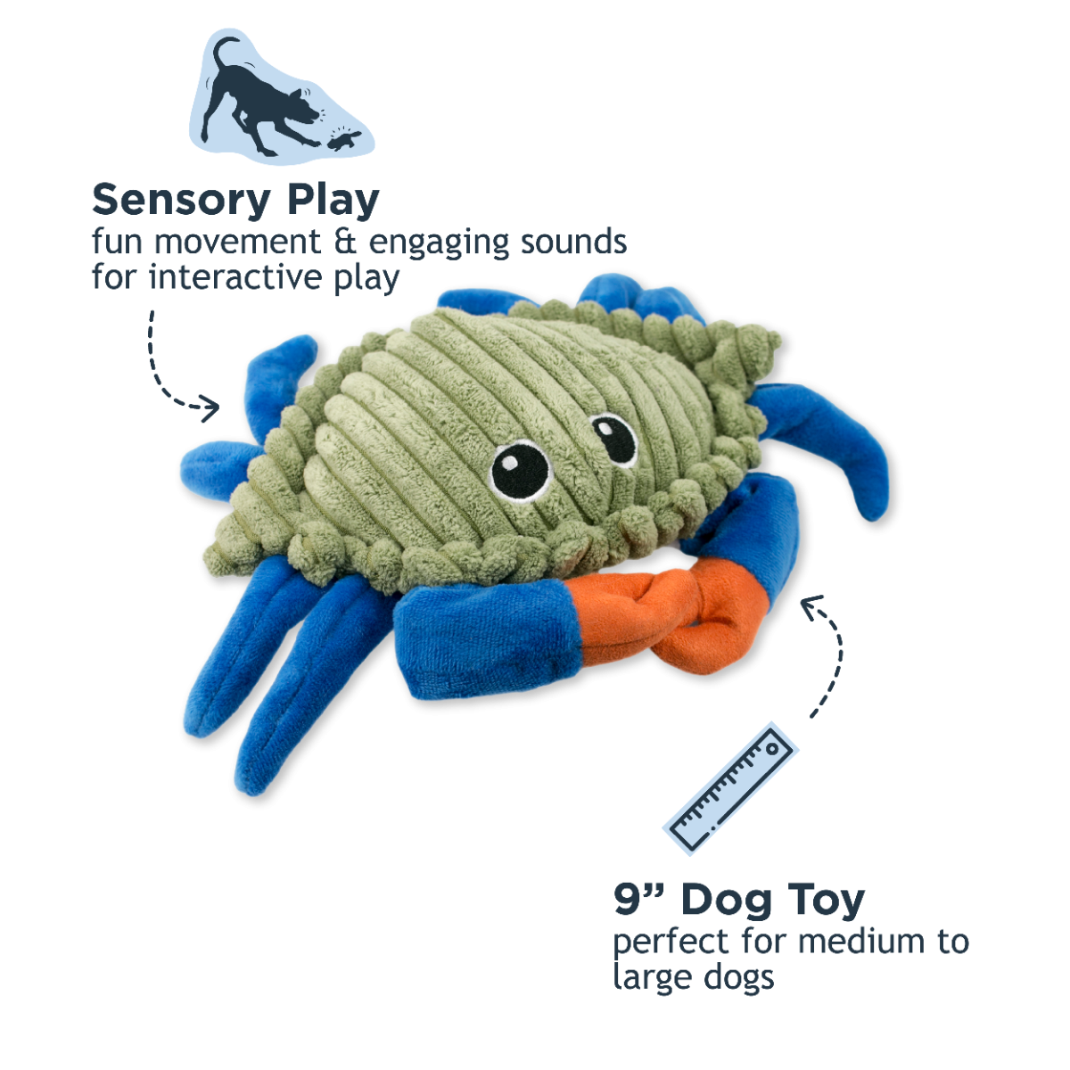 Tall Tails Plush Crab Animated Claw Dog Toy – 9 Inch