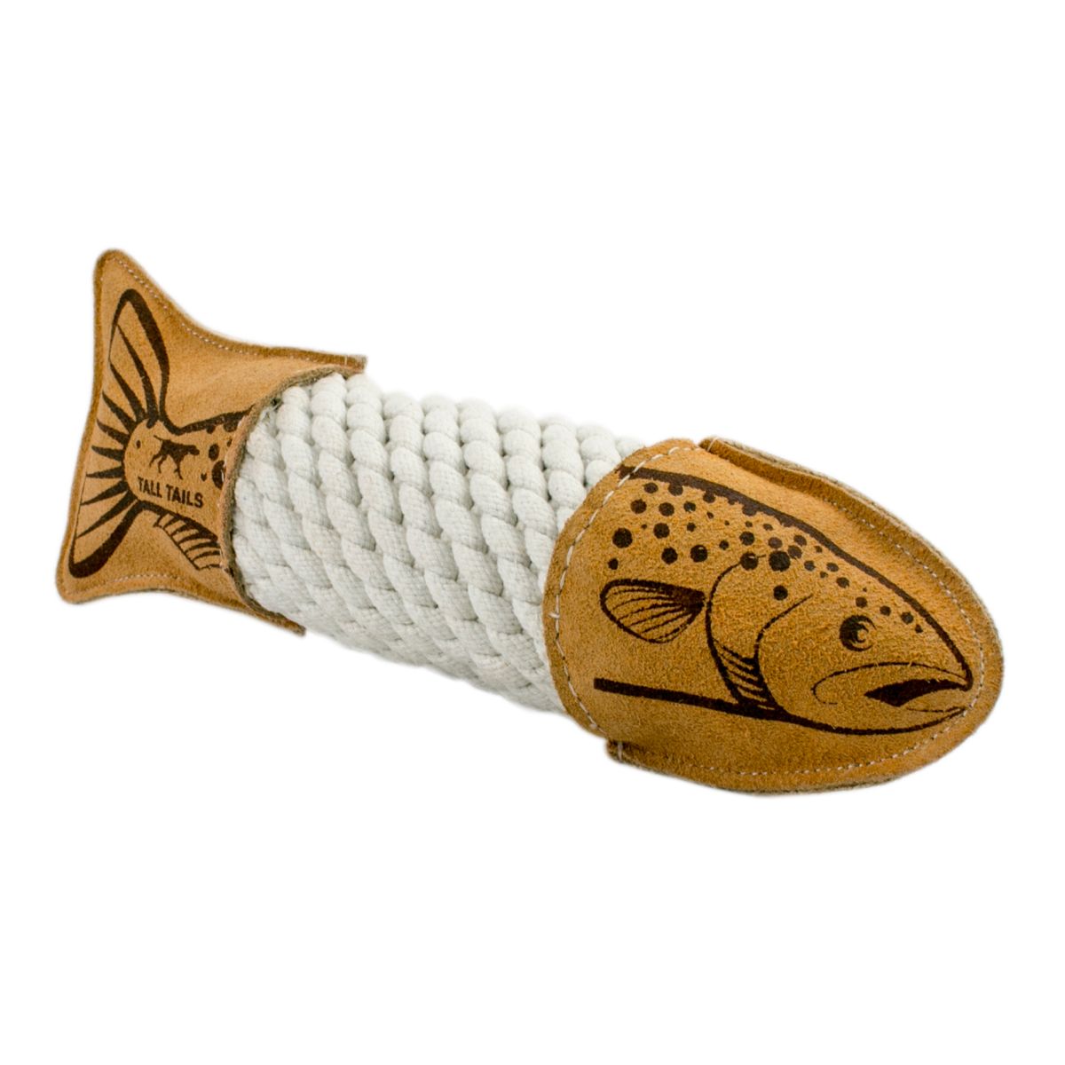 Tall Tails Natural Leather & Rope Trout Tug Dog Toy – 15 Inch