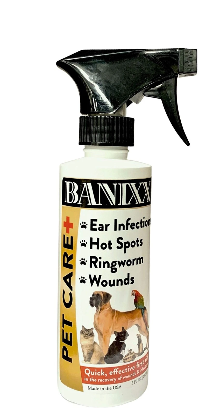 BANIXX Horse and Pet Care Spray for Horses, Dogs and Cats, Daily Skin and Coat Care Spray, Alcohol-Free, Non-Staining, No Odor, Made in USA, Grooming and Hoof Care Formula, 8 oz