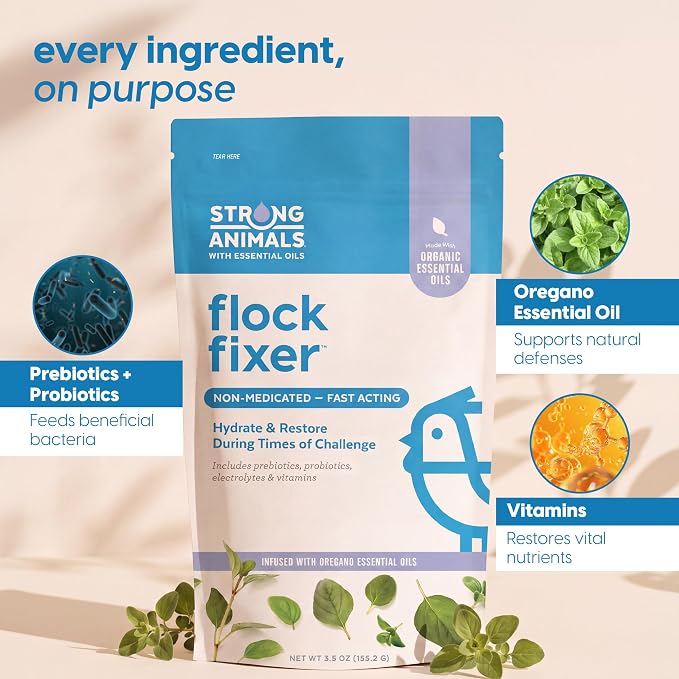 Strong Animals Flock Fixer Poultry Supplement – 5.5 oz Electrolyte, Prebiotic & Probiotic Water Additive for Chickens