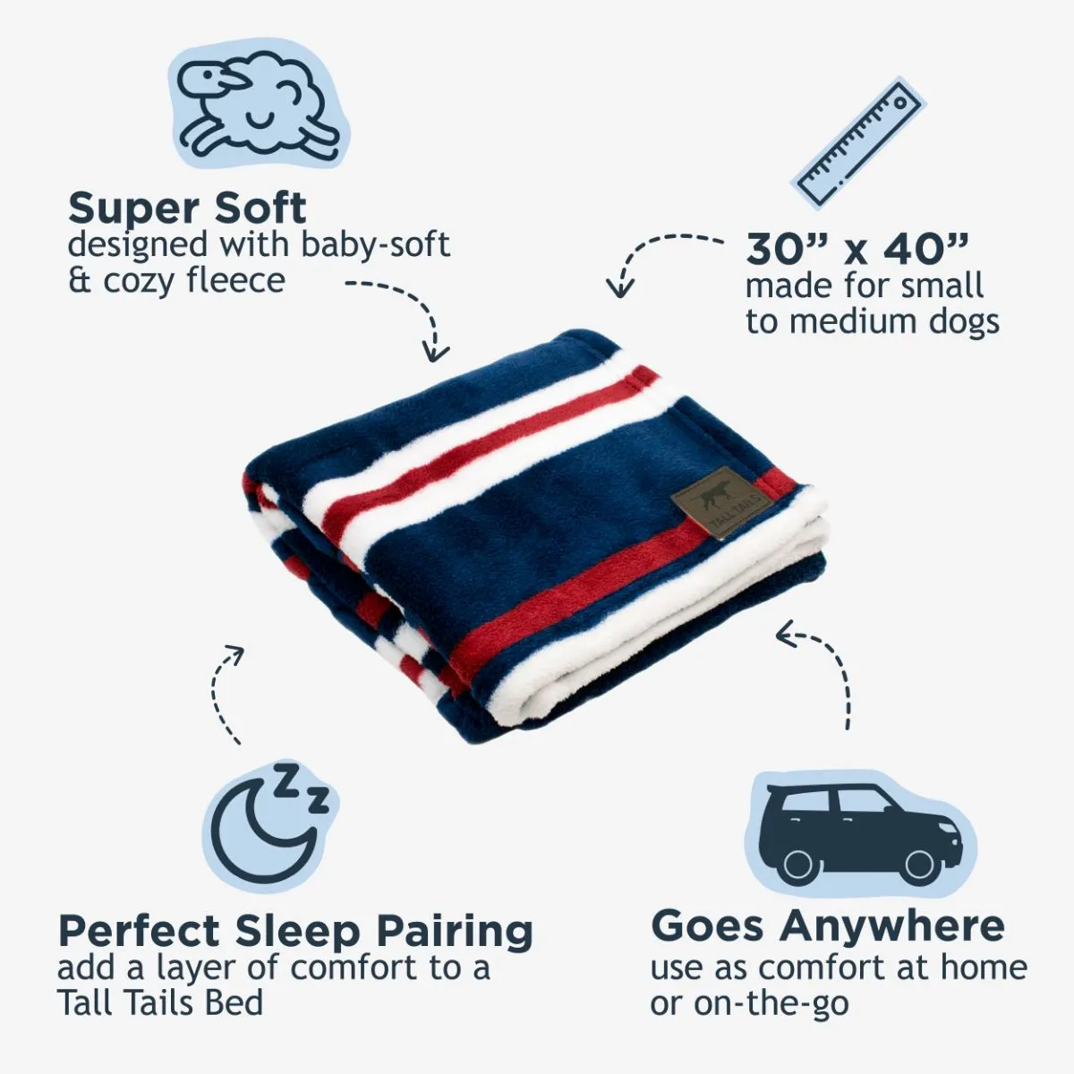 Tall Tails Nautical Stripe Baby-Soft Fleece Dog Blanket – Navy, 30 x 40 Inch