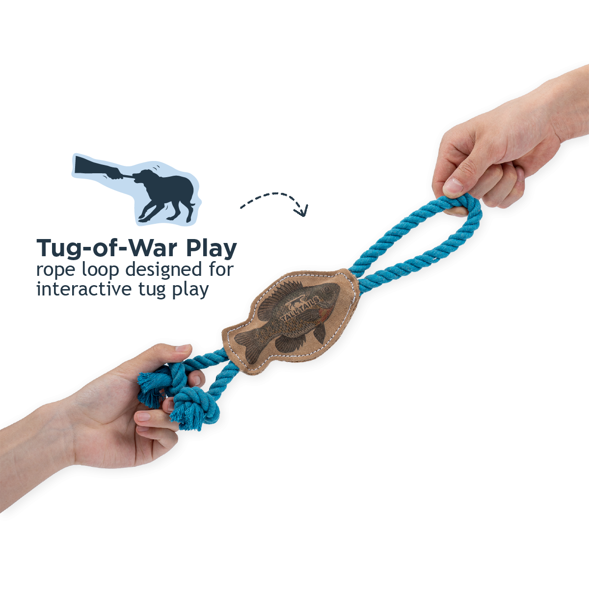 Tall Tails Natural Leather Fish Tug Dog Toy – Buffalo Hide & Jute Rope Interactive Fetch Toy, 12 Inch