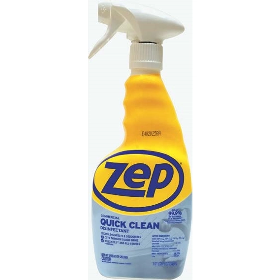 Zep Quick Clean Disinfectant Cleaner Spray – Kills 99.9% of Bacteria, Multi-Surface Cleaner & Deodorizer, 32 fl oz