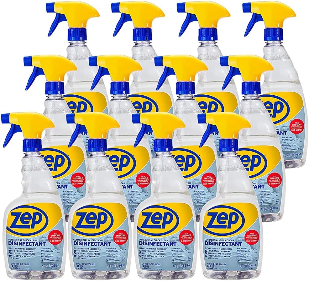 Zep Quick Clean Disinfectant Cleaner Spray – Kills 99.9% of Bacteria, Multi-Surface Cleaner & Deodorizer, 32 fl oz