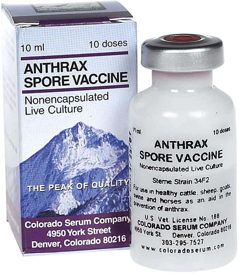 Colorado Serum Anthrax Spore Vaccine 50 Dose – Live Culture Vaccine for Cattle, Sheep, Goats, Horses & Swine